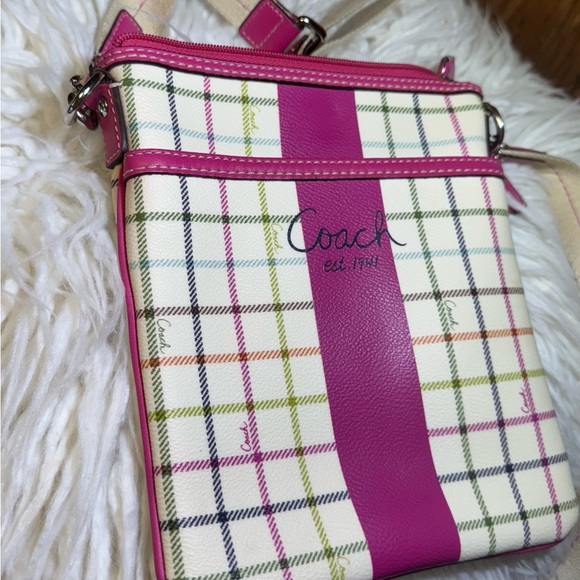 Coach Heritage Tattersall Pink Stripe Crossbody Bag Small 7”x8” - Picture 9 of 13